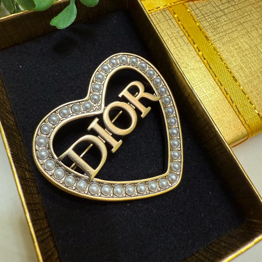 Dior Gold Heart Brooch with Pearls